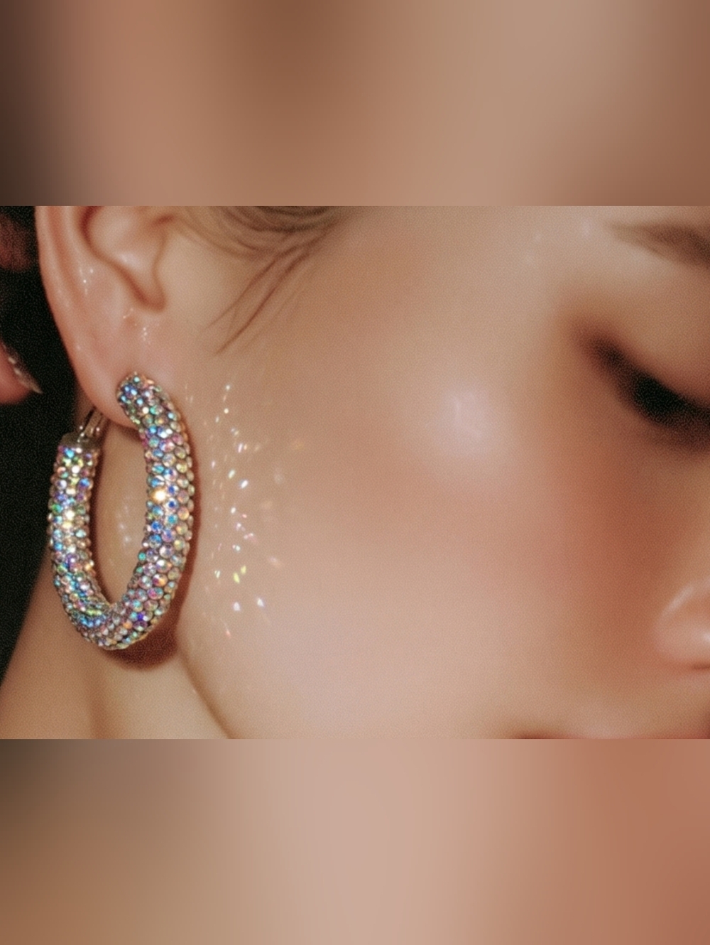 Silver Hoop Earrings With Aurora Borealis Crystals